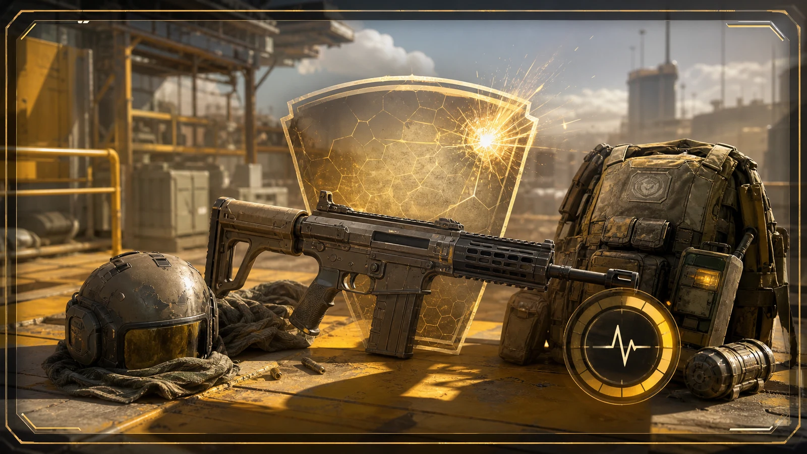 PvP survival badge with shield impact and recovery signal